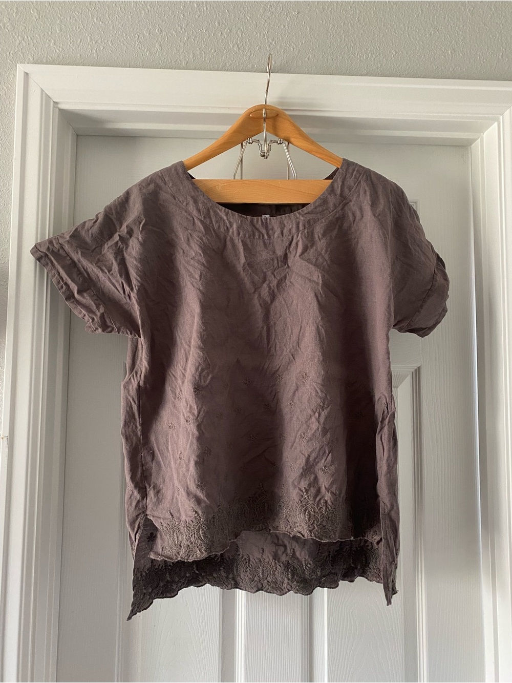 100% Cotton Textured Charcoal Embroidered Tunic Top XL